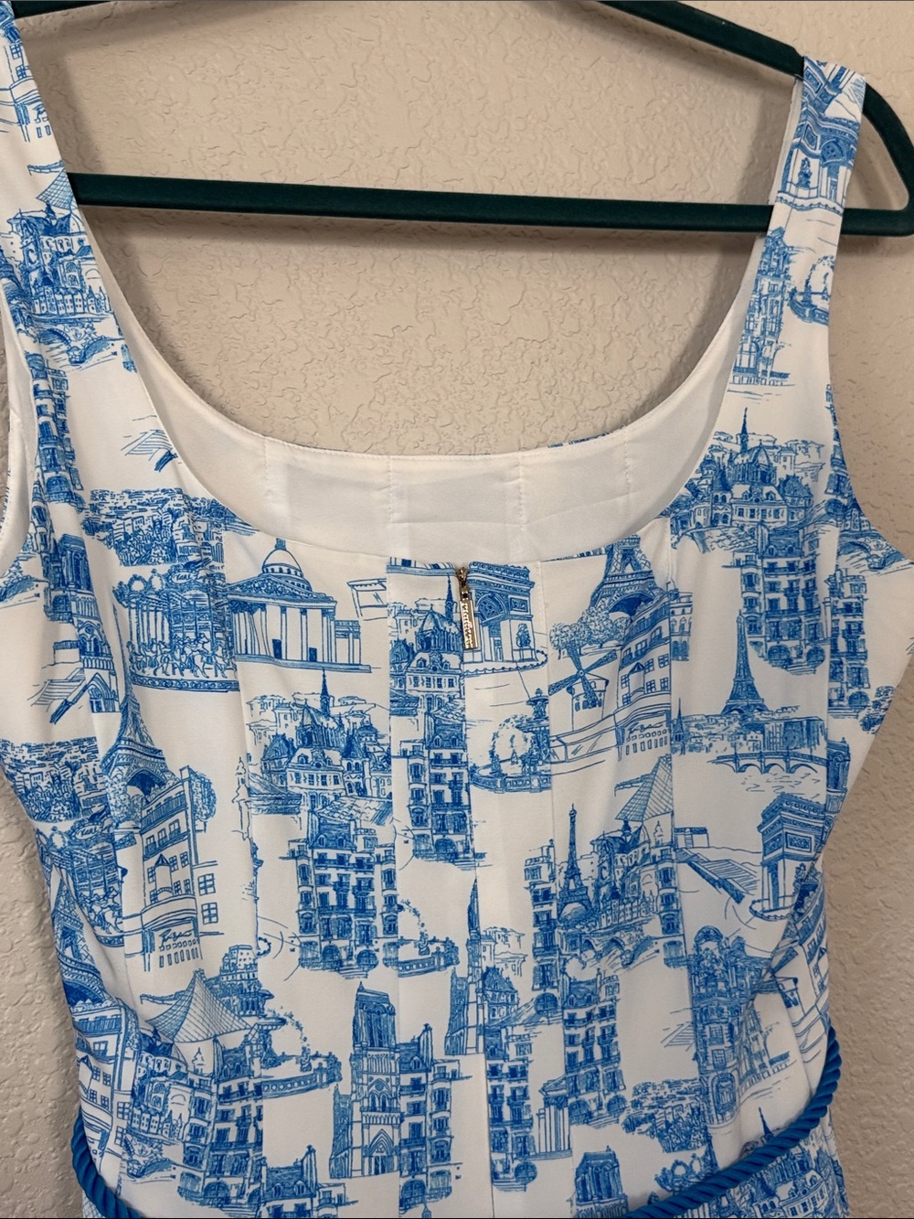 Karl Lagerfeld Blue & White Scenic Midi Dress with Tie Waist - Picture 7 of 9